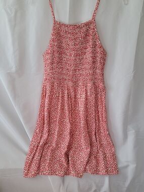 COPPER KEY Red Floral Dress Lightweight Smocked Halter Junior Girls Dress Medium